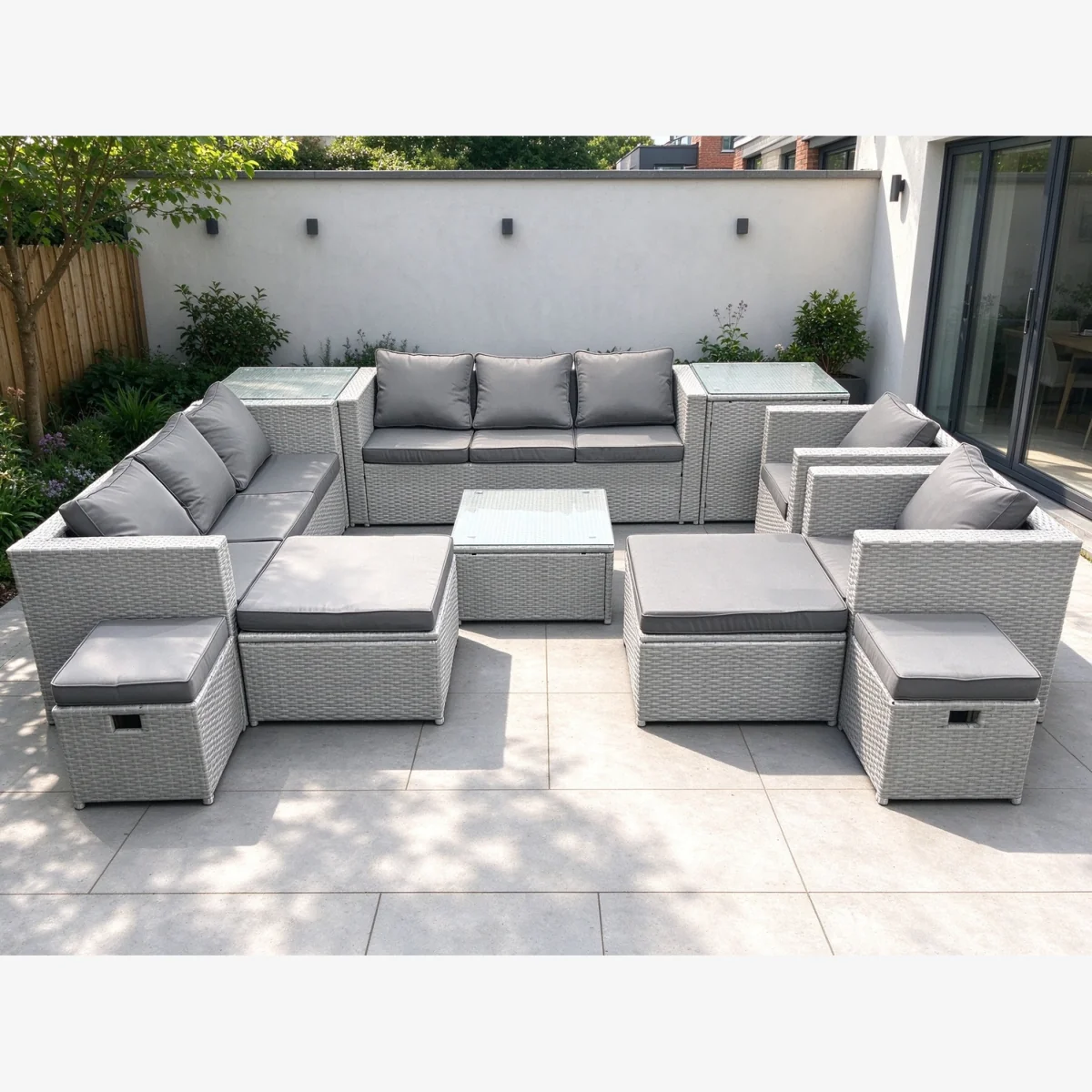 Garden Outdoor 12-Seater Rattan Sofa Set with 4 Stools 2 Side Tables Coffee Table