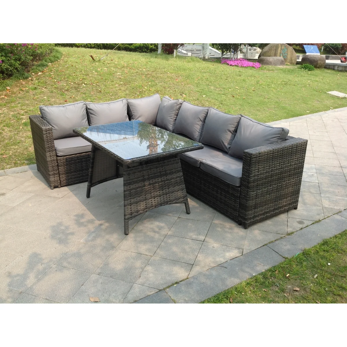 6 Seater Grey Rattan Corner Sofa Set Garden Furniture Outdoor - Dark Grey Mixed – image 2