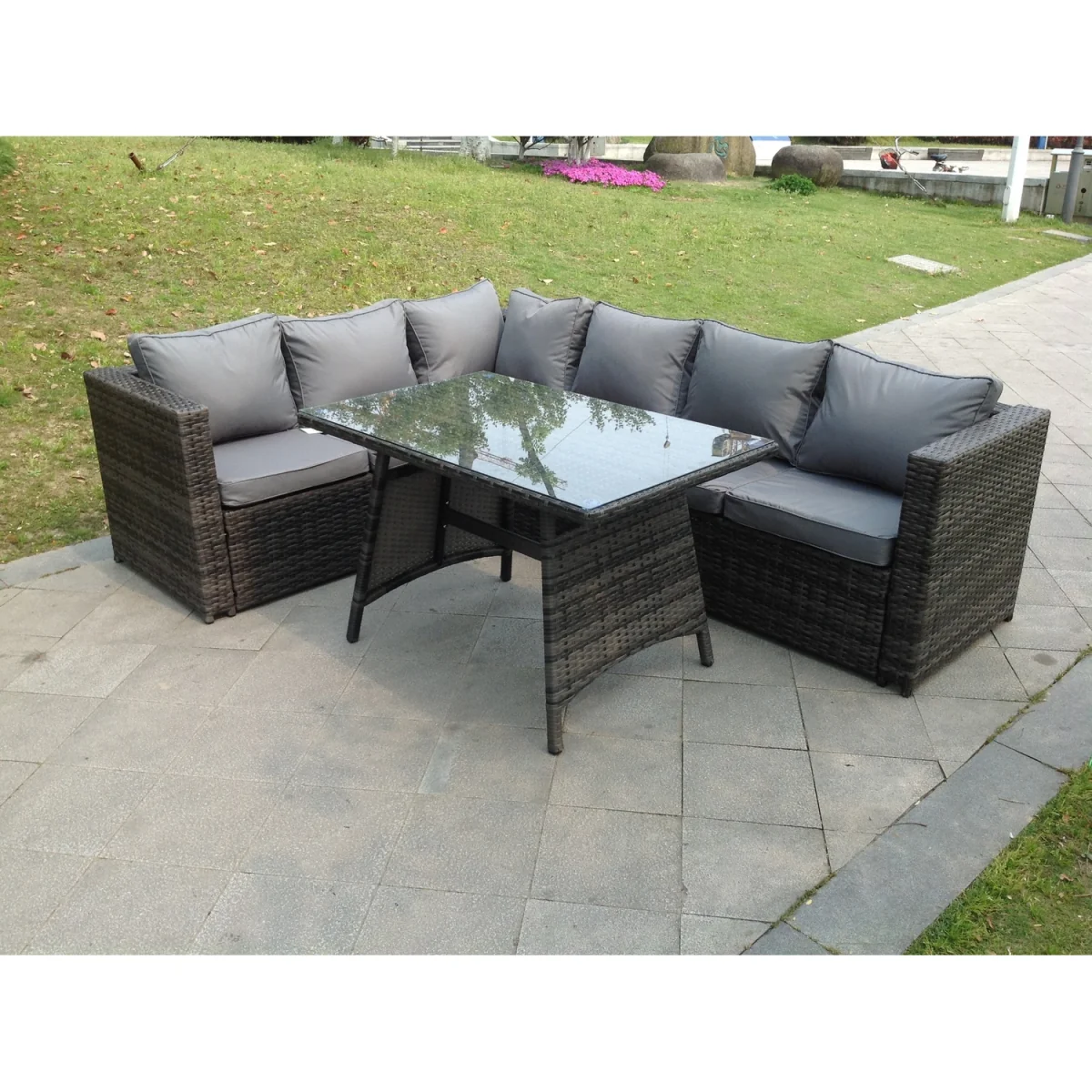 6 Seater Grey Rattan Corner Sofa Set Garden Furniture Outdoor - Dark Grey Mixed – image 3