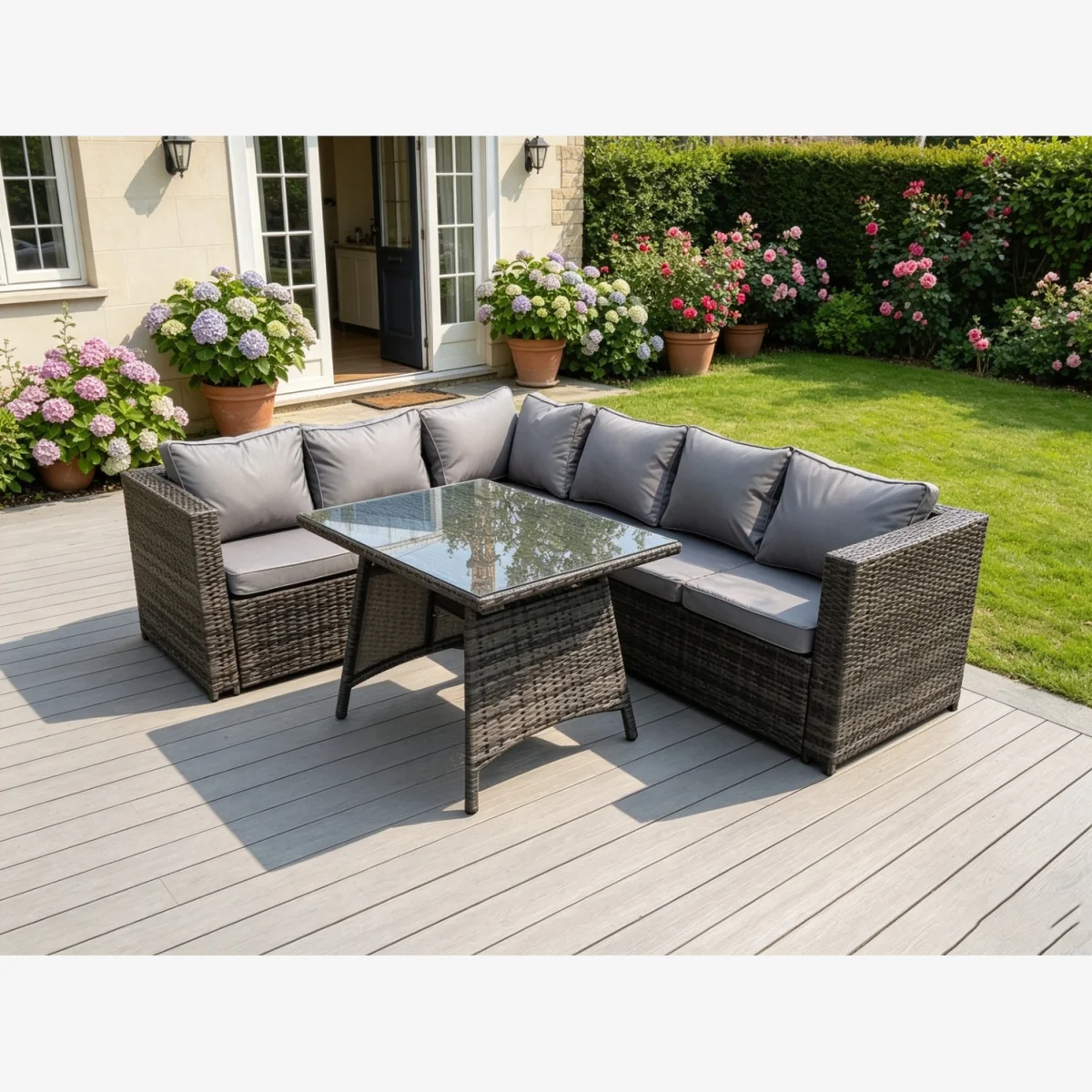 6 Seater Grey Rattan Corner Sofa Set Garden Furniture Outdoor - Dark Grey Mixed – image 1