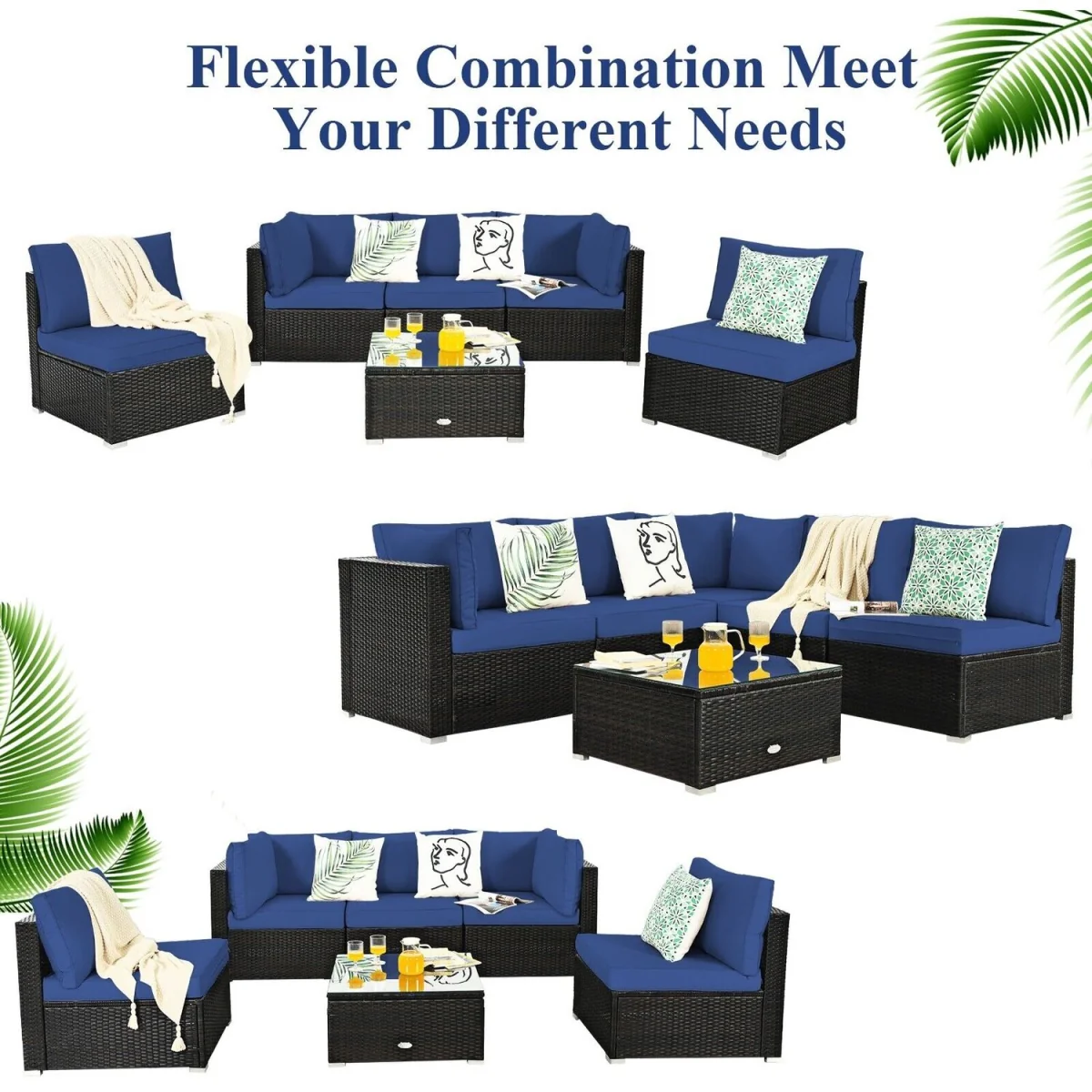 6 Piece Outdoor PE Rattan Sofa Set - Blue – image 2