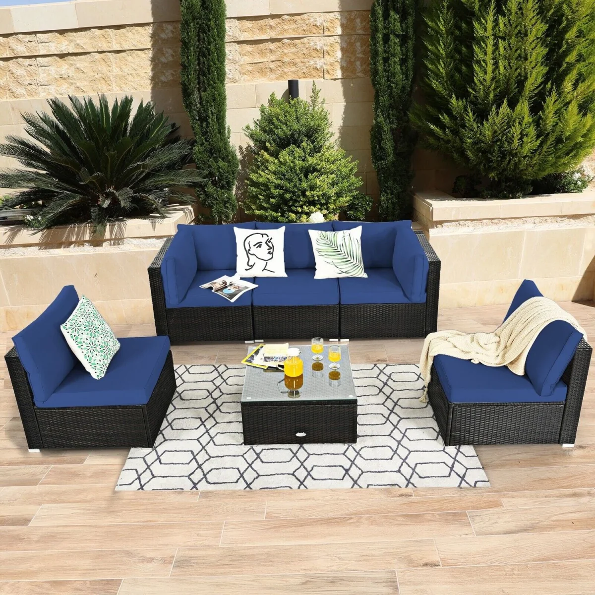 6 Piece Outdoor PE Rattan Sofa Set - Blue – image 4