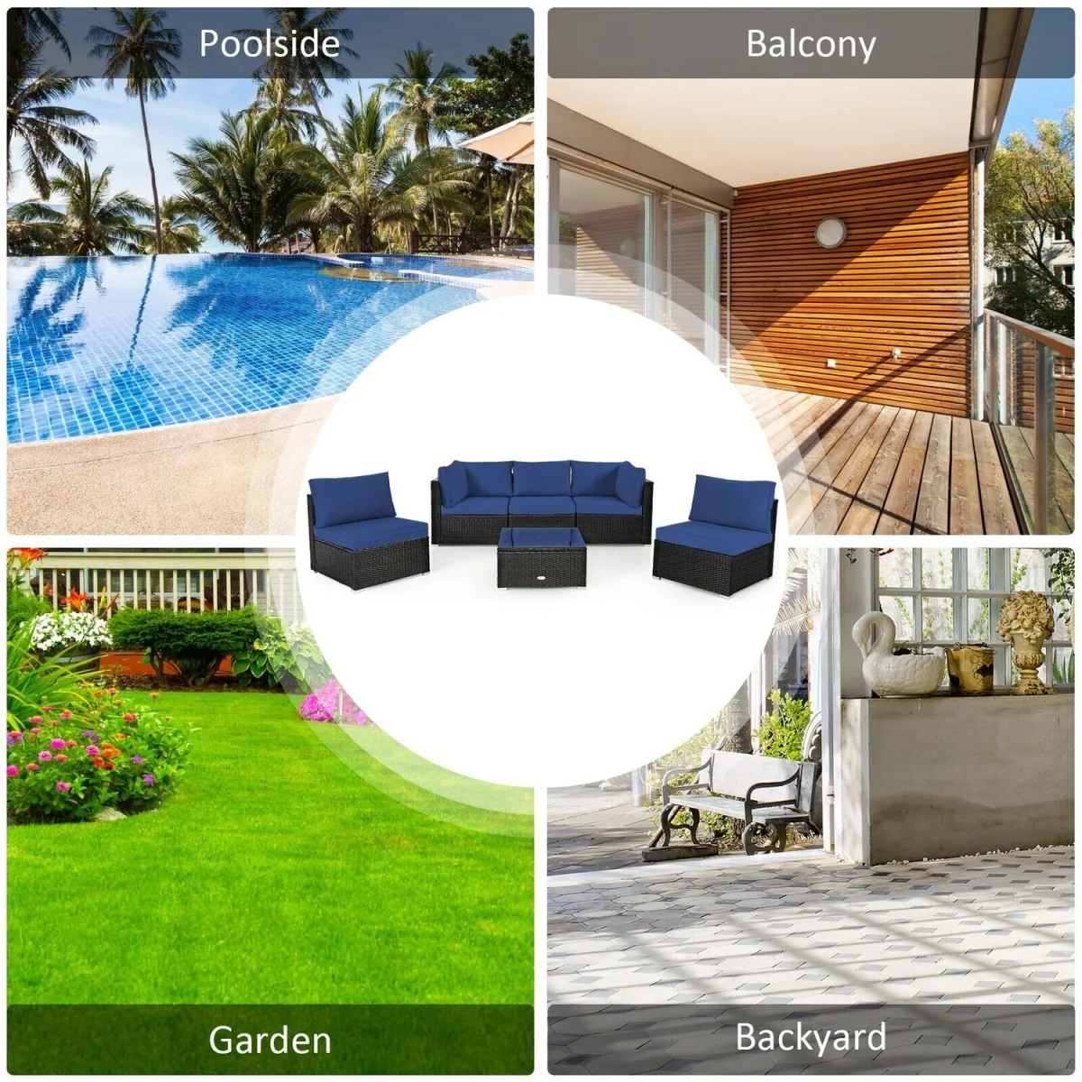6 Piece Outdoor PE Rattan Sofa Set - Blue – image 5