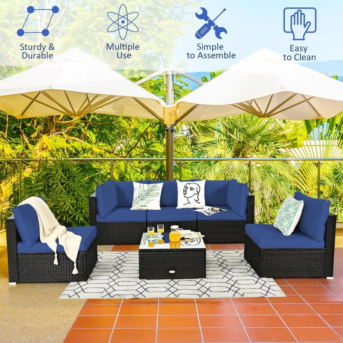 6 Piece Outdoor PE Rattan Sofa Set - Blue – image 6