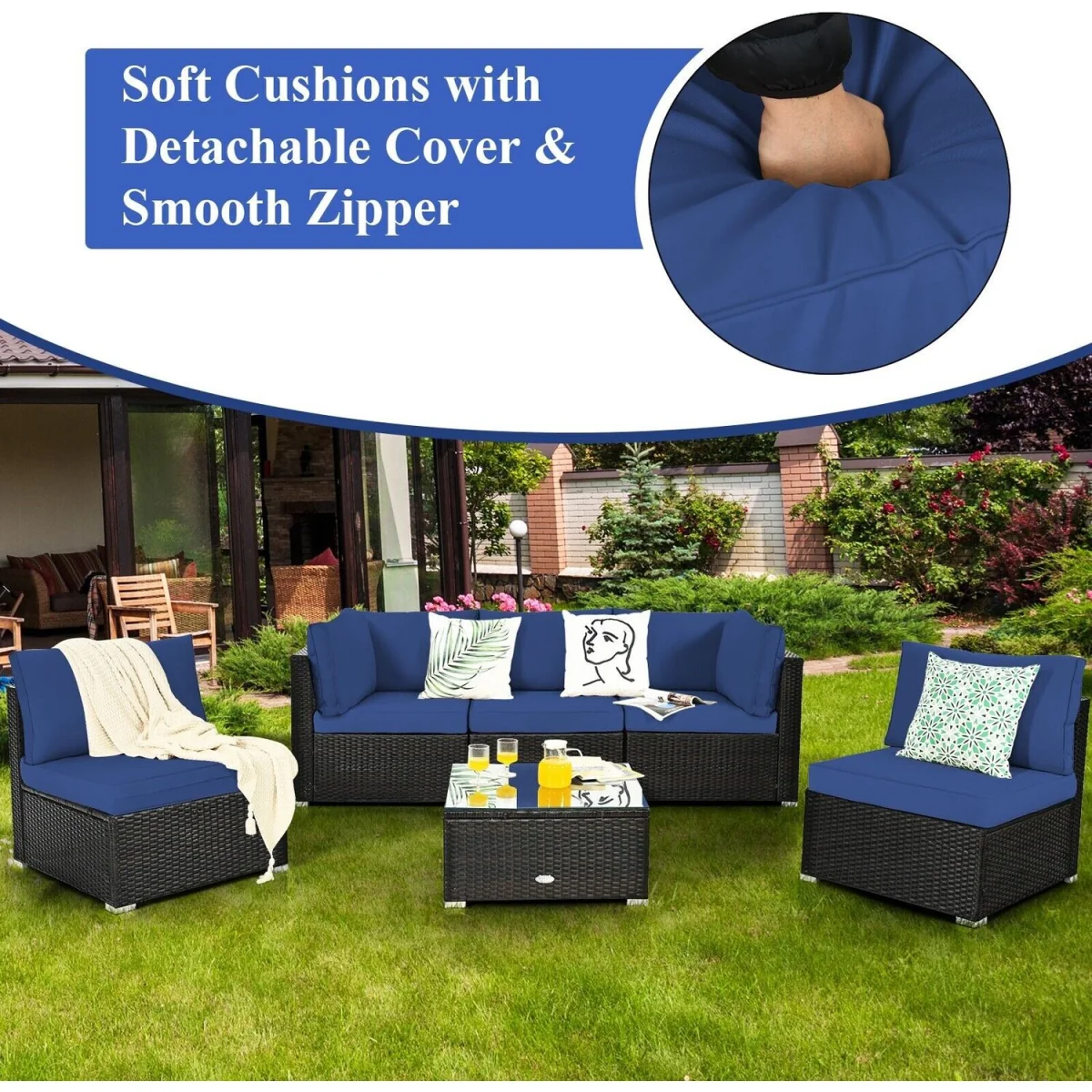 6 Piece Outdoor PE Rattan Sofa Set - Blue – image 7