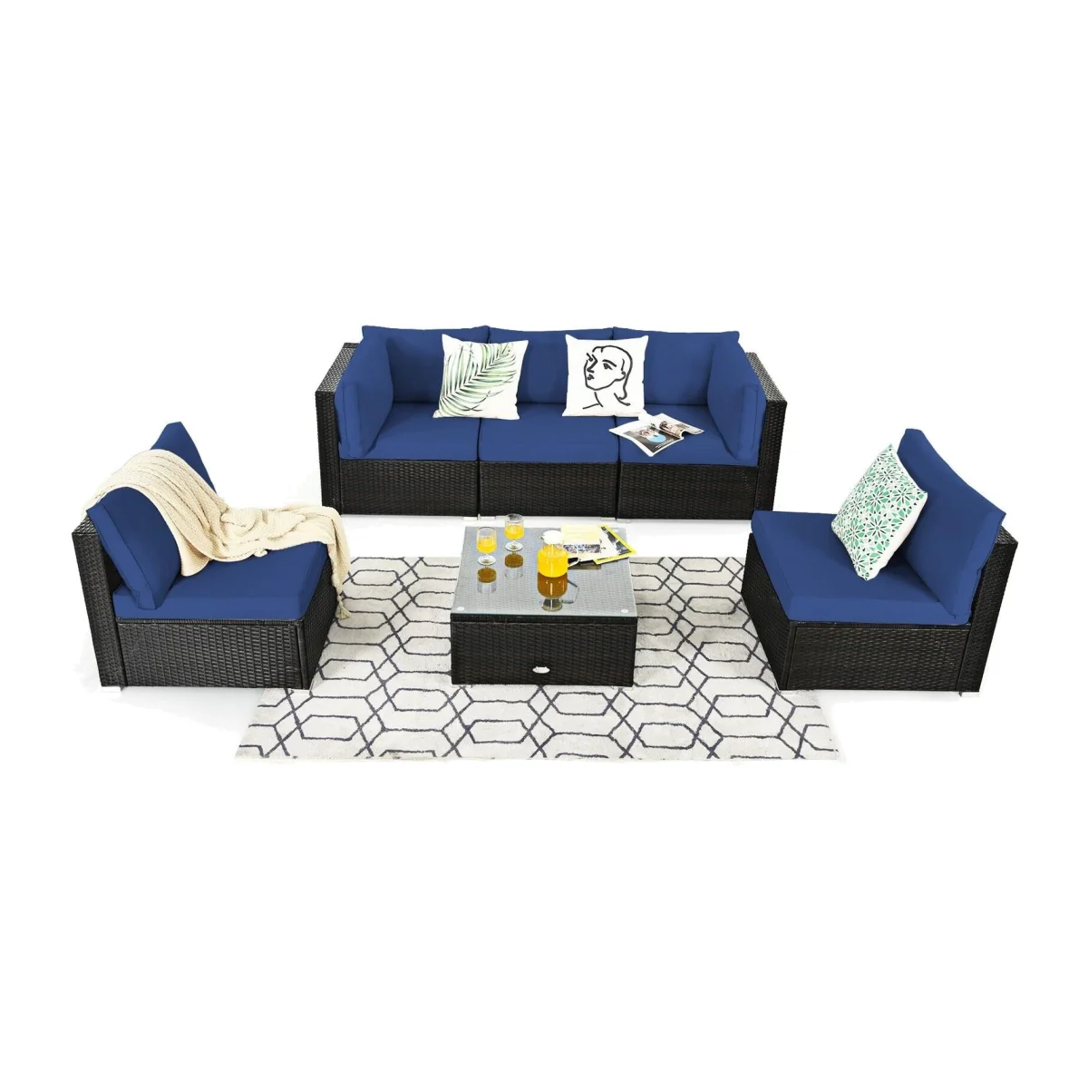 6 Piece Outdoor PE Rattan Sofa Set - Blue – image 1