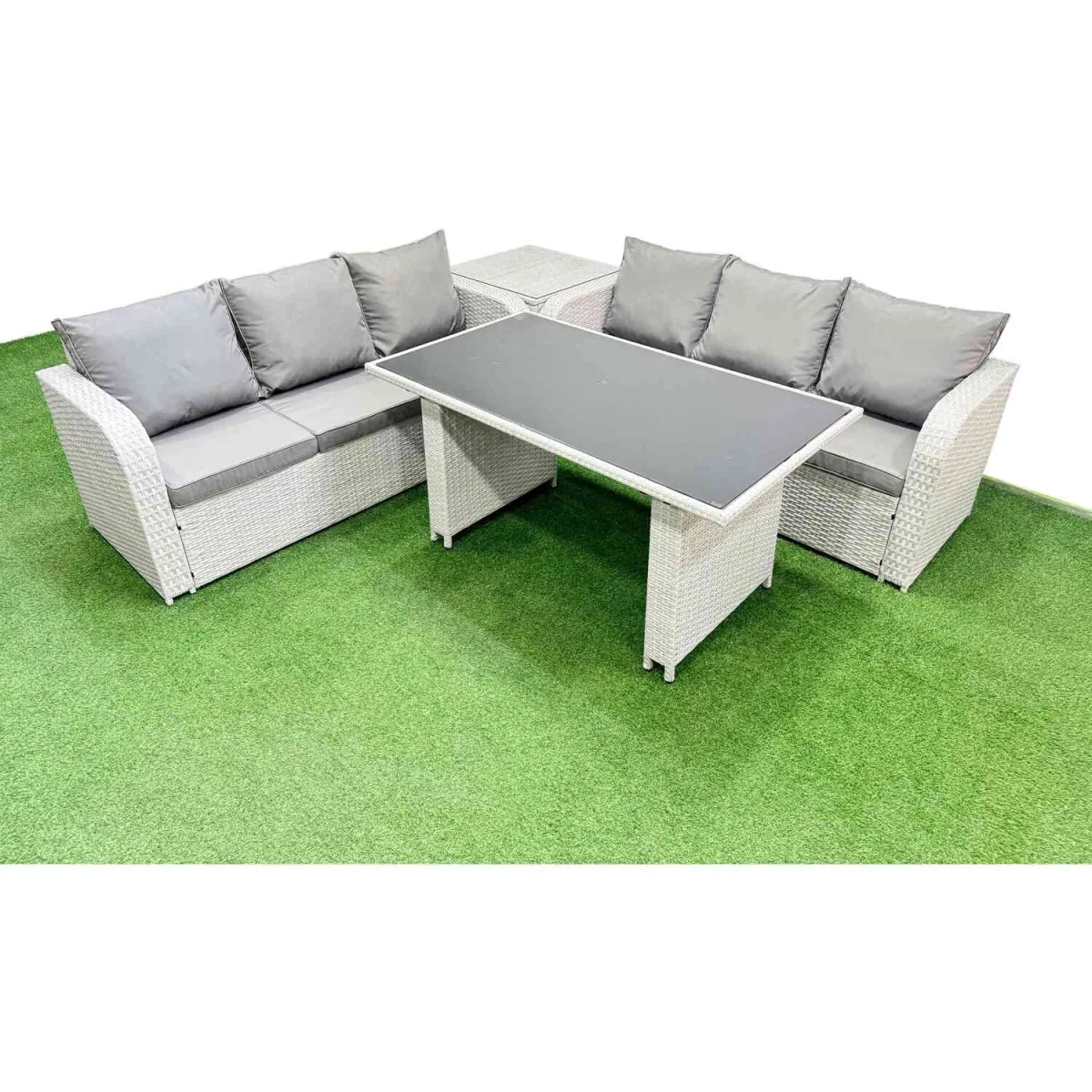 Fimous 6-Seater Rattan Outdoor Dining and Sofa Set Light Grey - Light Grey – image 5
