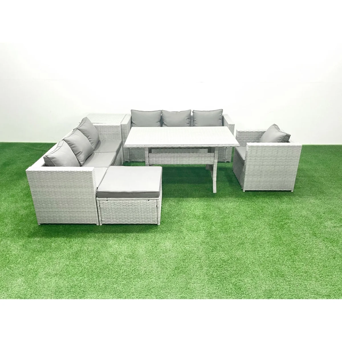 Fimous 6-Piece Outdoor PE Rattan Sofa Set with Cushions and Tempered Glass Table. - Light Grey Mixed – image 1