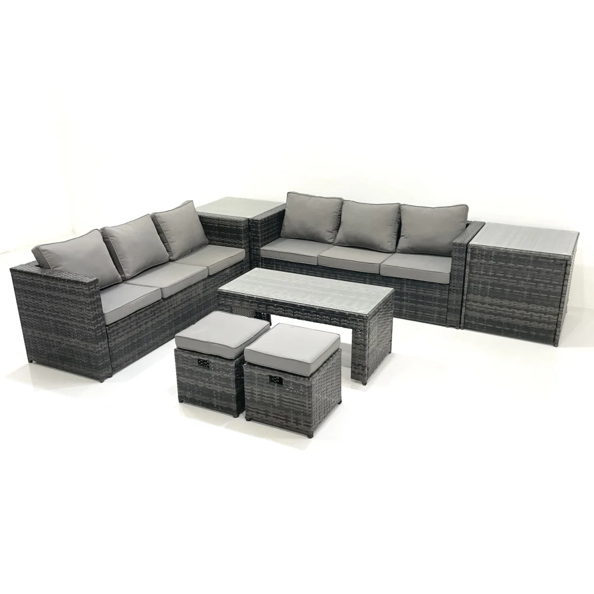 Fimous 8-Seat Dark Grey Mixed PE Rattan Outdoor Sofa Set with Coffee Table and Stools. - Dark Grey Mixed – image 4