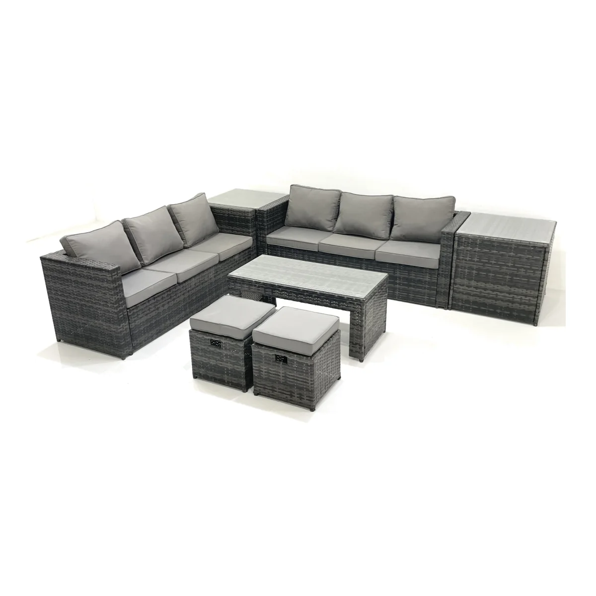Fimous 8-Seat Dark Grey Mixed PE Rattan Outdoor Sofa Set with Coffee Table and Stools. - Dark Grey Mixed – image 1
