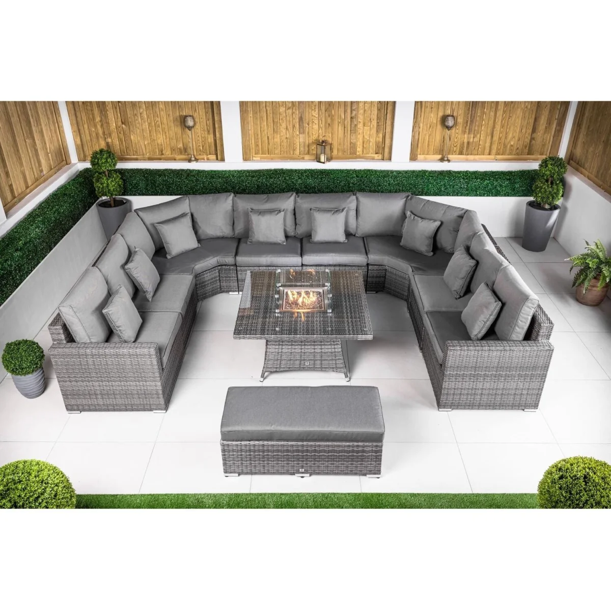 Santorini Modular Rattan Garden Sofa Set with Fire Pit Table & Bench - Grey – image 3