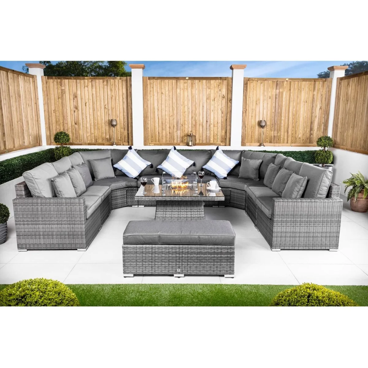 Santorini Modular Rattan Garden Sofa Set with Fire Pit Table & Bench - Grey – image 4
