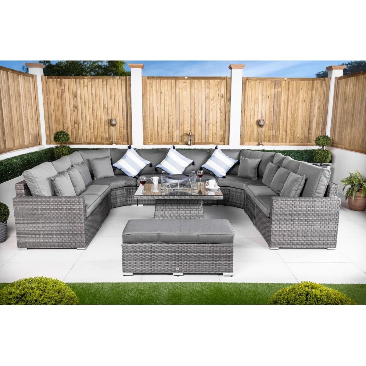 Santorini Modular Rattan Garden Sofa Set with Fire Pit Table & Bench - Grey – image 5
