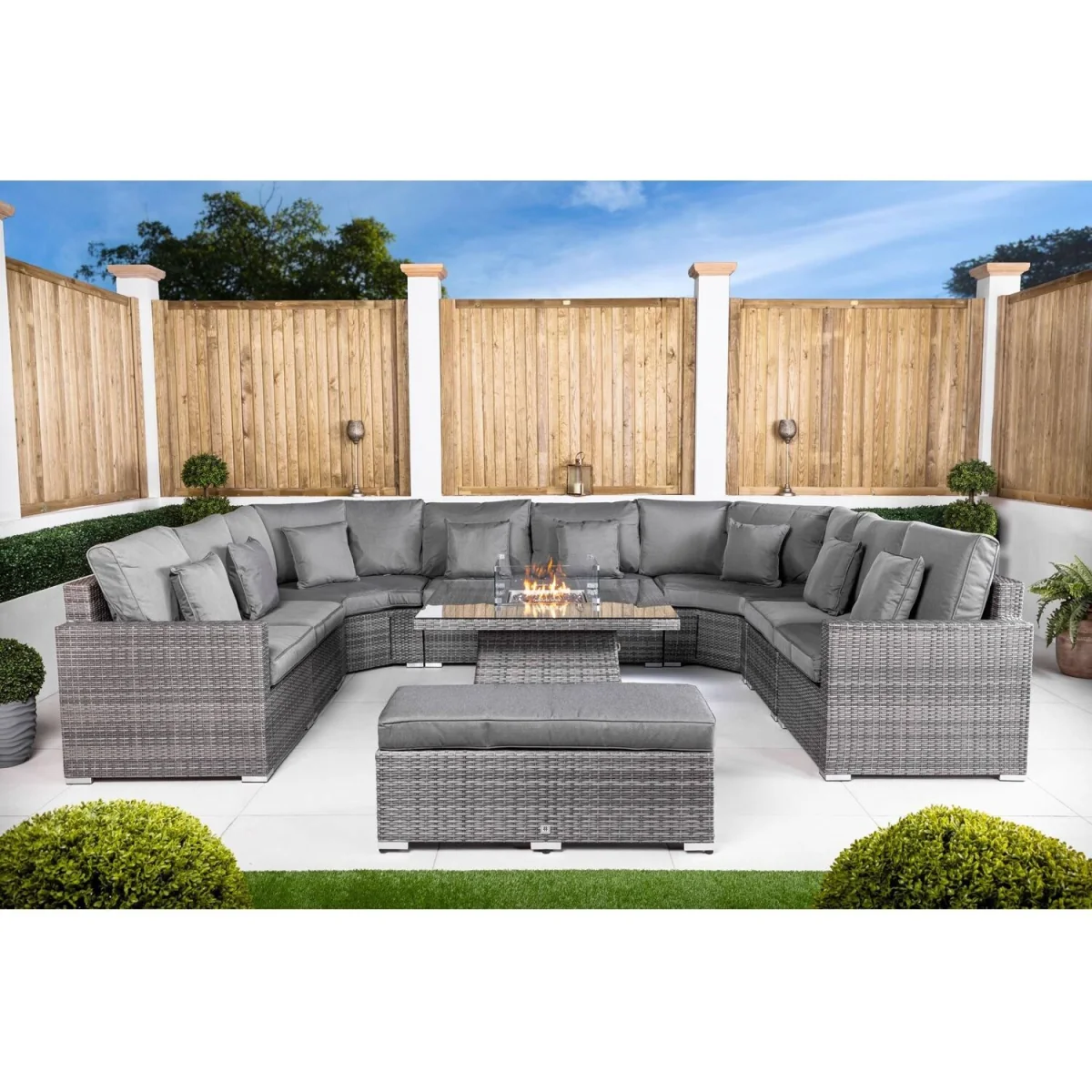 Santorini Modular Rattan Garden Sofa Set with Fire Pit Table & Bench - Grey – image 6