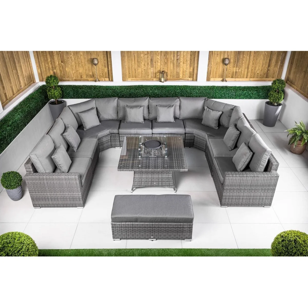 Santorini Modular Rattan Garden Sofa Set with Fire Pit Table & Bench - Grey – image 7