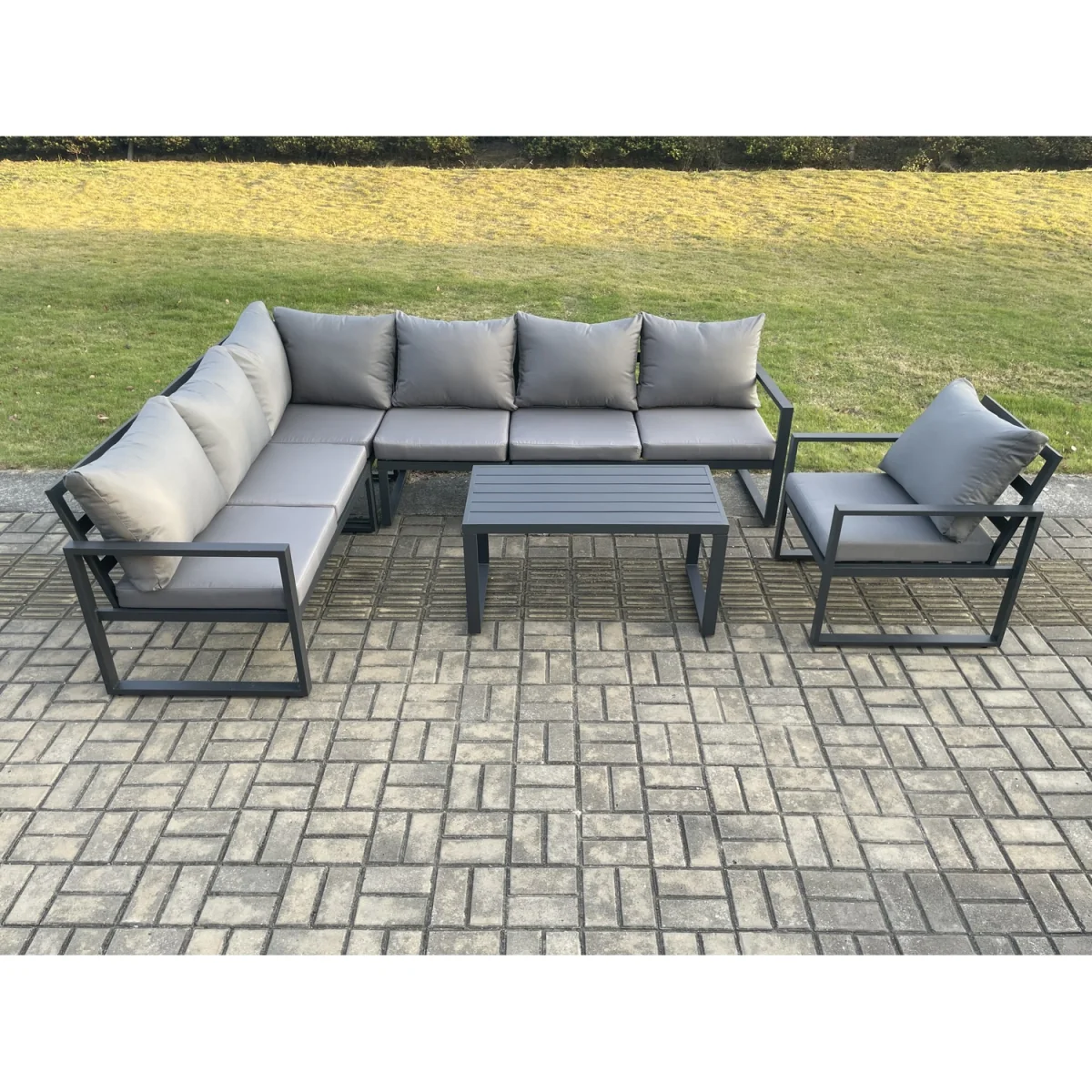 Fimous Aluminium 7-Seater Garden Lounge Set in Dark Grey with Corner Sofa and Oblong Coffee Table. - Dark Grey – image 3