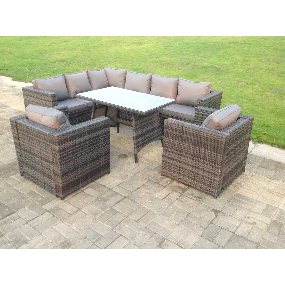 Rattan Corner Sofa Set Garden Furniture Left Hand - Dark Grey Mixed – image 2