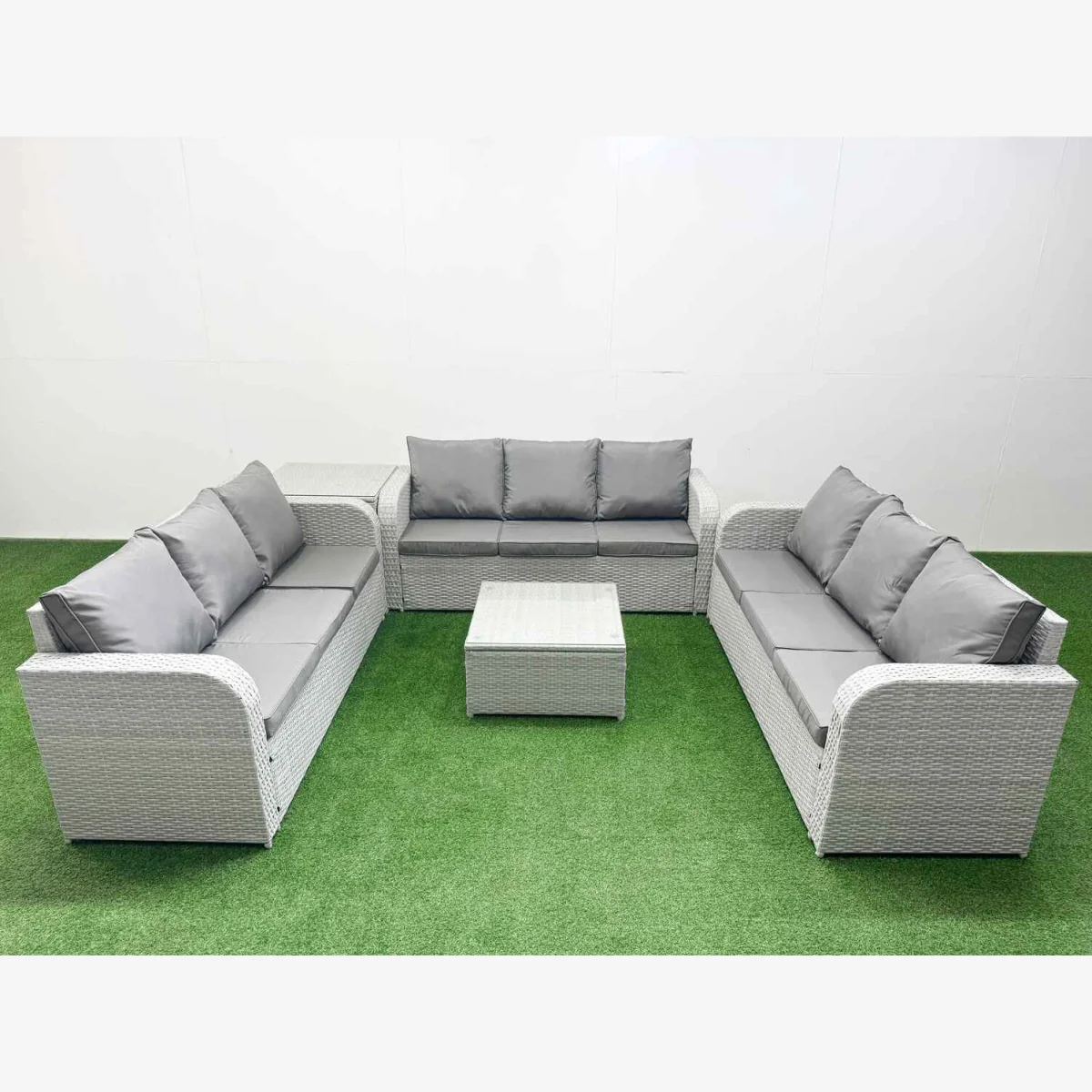 Fimous PE Rattan 9-Seater Outdoor Garden Sofa Set, Light Grey - Light Grey – image 1