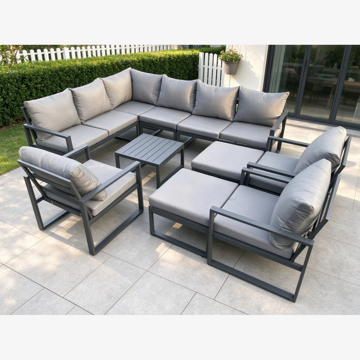 11-Seater Outdoor Aluminium Corner Sofa Set Square Coffee Table – image 1