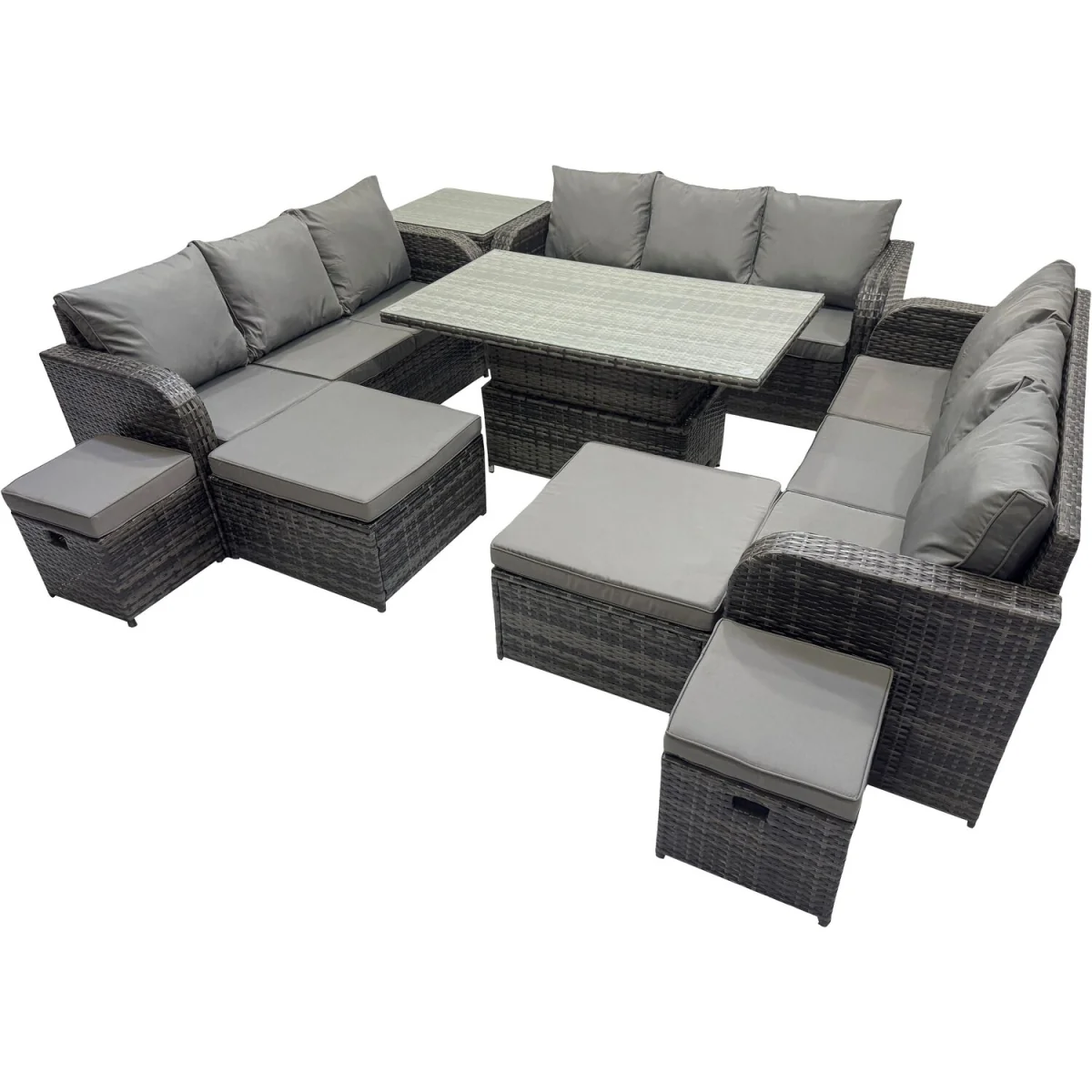 Fimous 13-Seater PE Rattan Garden Sofa Set with Height-Adjustable Table. - Dark Grey Mixed – image 5
