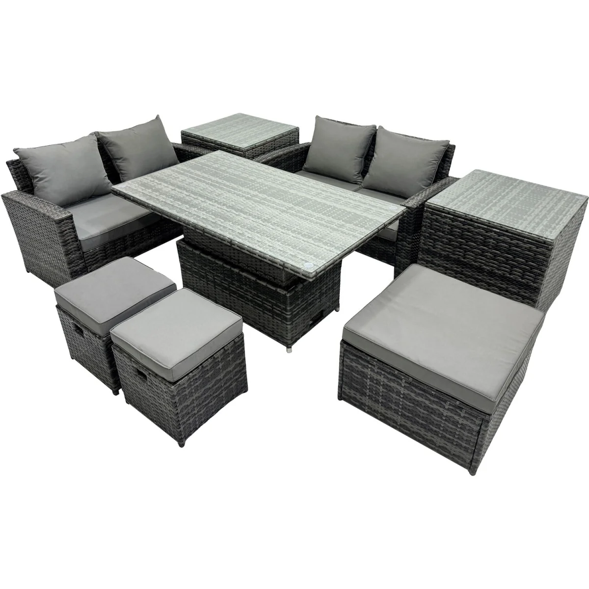 Fimous 7-Seat Outdoor Rattan Garden Sofa Set with Adjustable Lift Table, Dark Grey Mixed. - Dark Grey Mixed – image 5