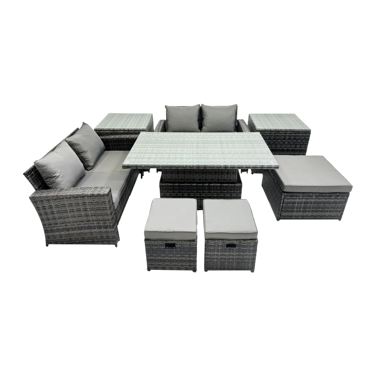 Fimous 7-Seat Outdoor Rattan Garden Sofa Set with Adjustable Lift Table, Dark Grey Mixed. - Dark Grey Mixed – image 1
