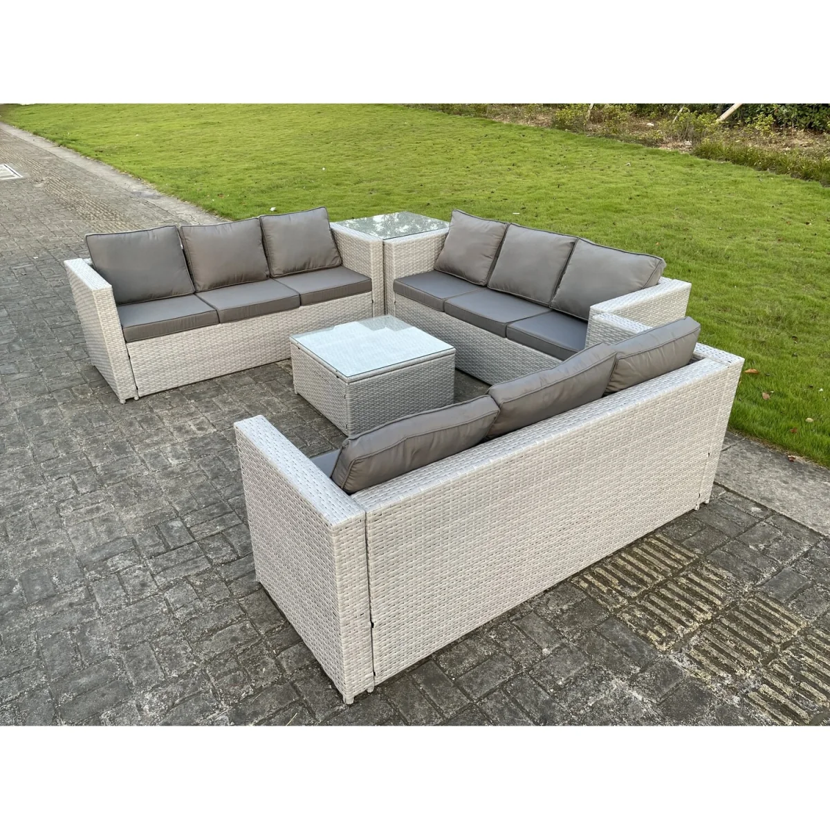 Light Grey Lounge Outdoor PE Rattan Garden Furniture Set PE Wicker Sofa Set - Light Grey Mixed – image 5