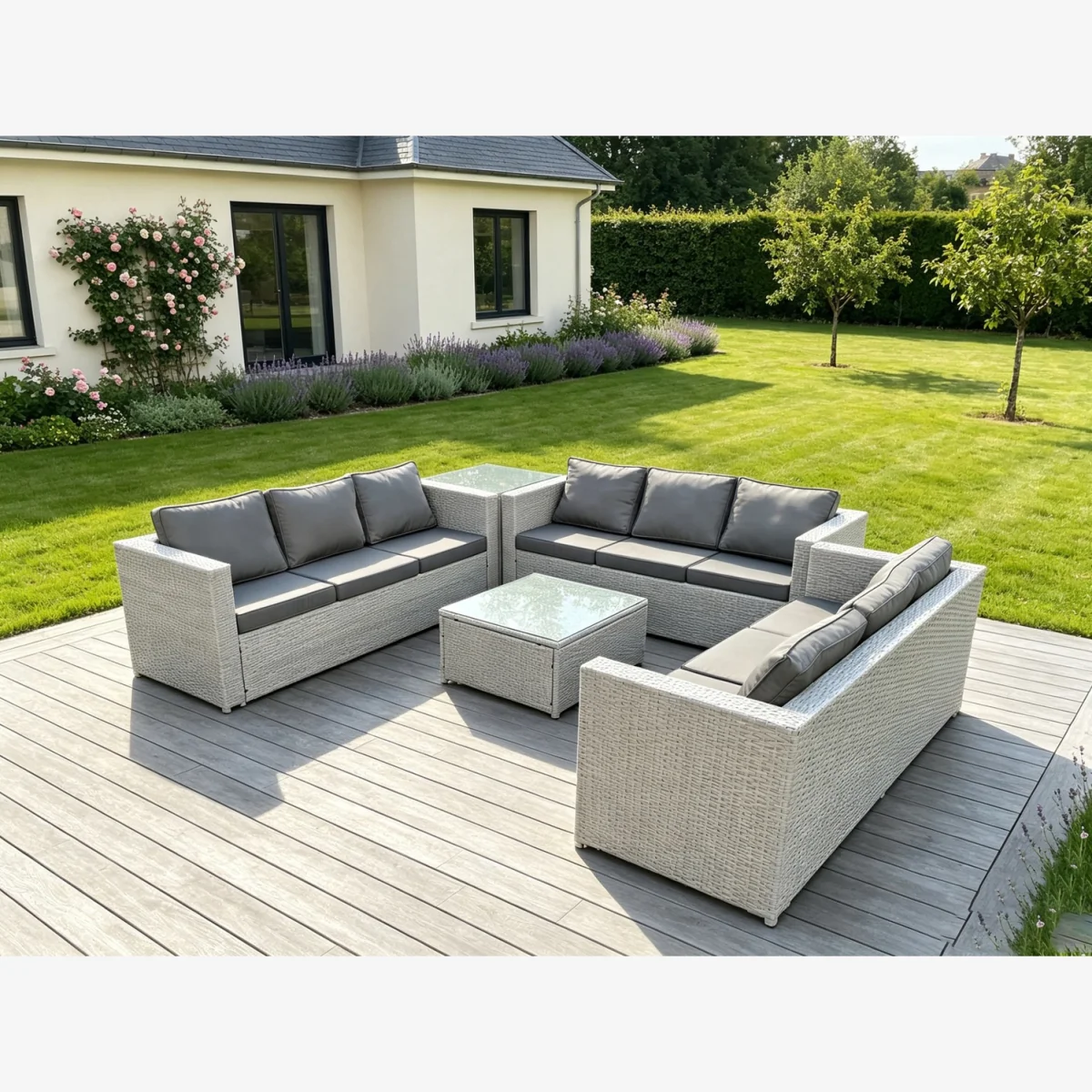Light Grey Lounge Outdoor PE Rattan Garden Furniture Set PE Wicker Sofa Set - Light Grey Mixed – image 1