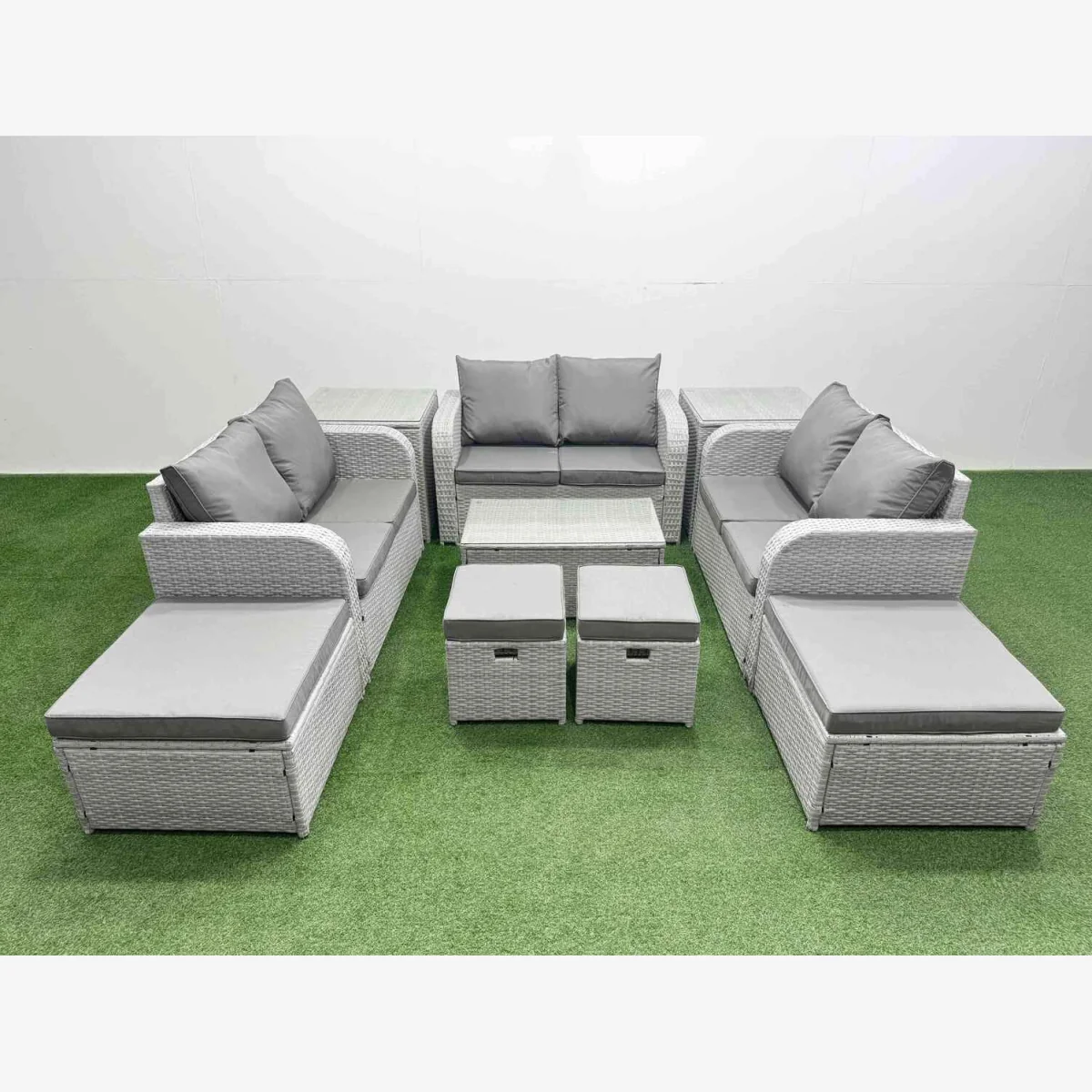 Fimous 10-piece Outdoor Rattan Sofa Set with Coffee Table, Light Grey. - Light Grey – image 1