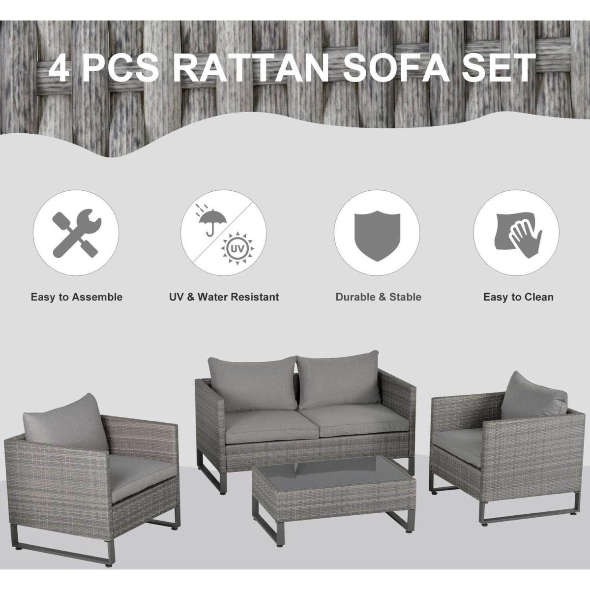 PE Rattan Wicker Outdoor Dining Set - Grey – image 3
