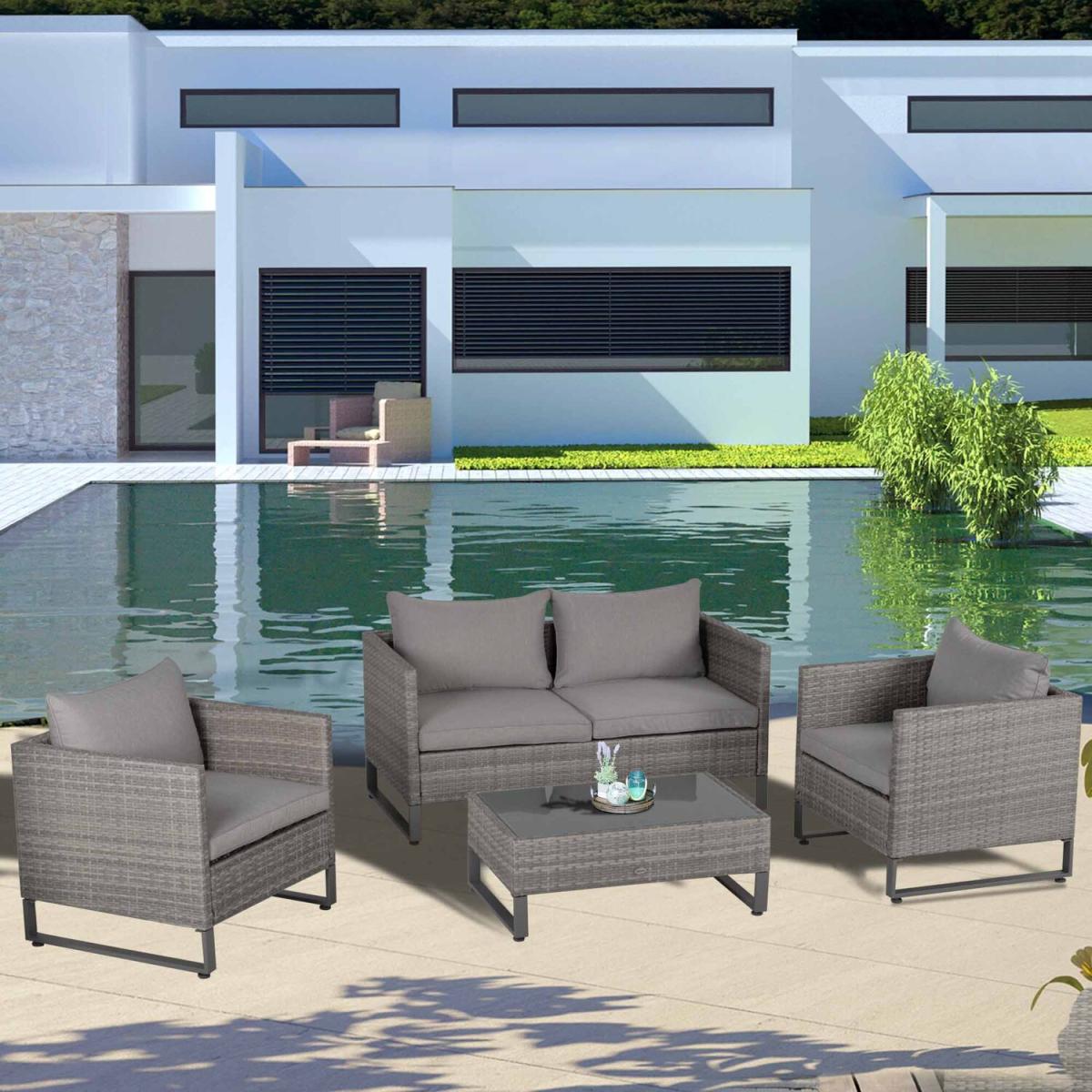 PE Rattan Wicker Outdoor Dining Set - Grey – image 1