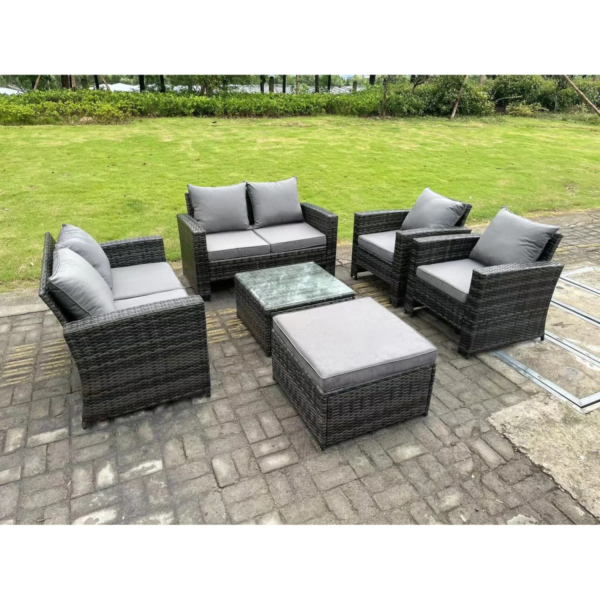 7 Seater High Back Rattan Sofa Set Garden Furniture 2 Seater Sofa - Dark Grey Mixed – image 4