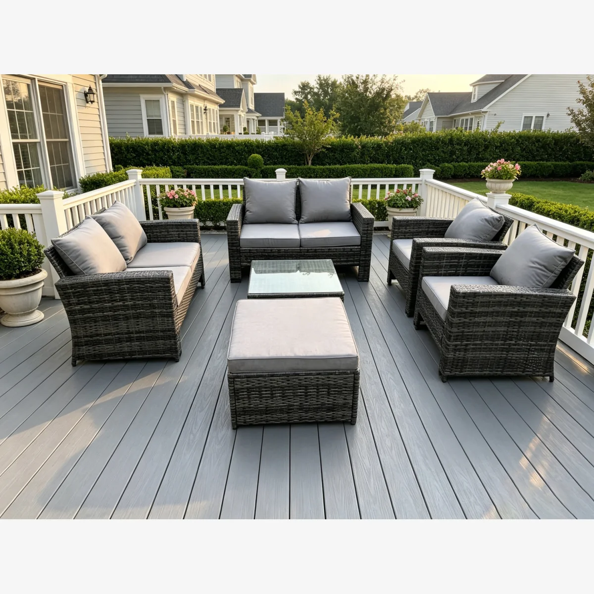 7 Seater High Back Rattan Sofa Set Garden Furniture 2 Seater Sofa - Dark Grey Mixed – image 1