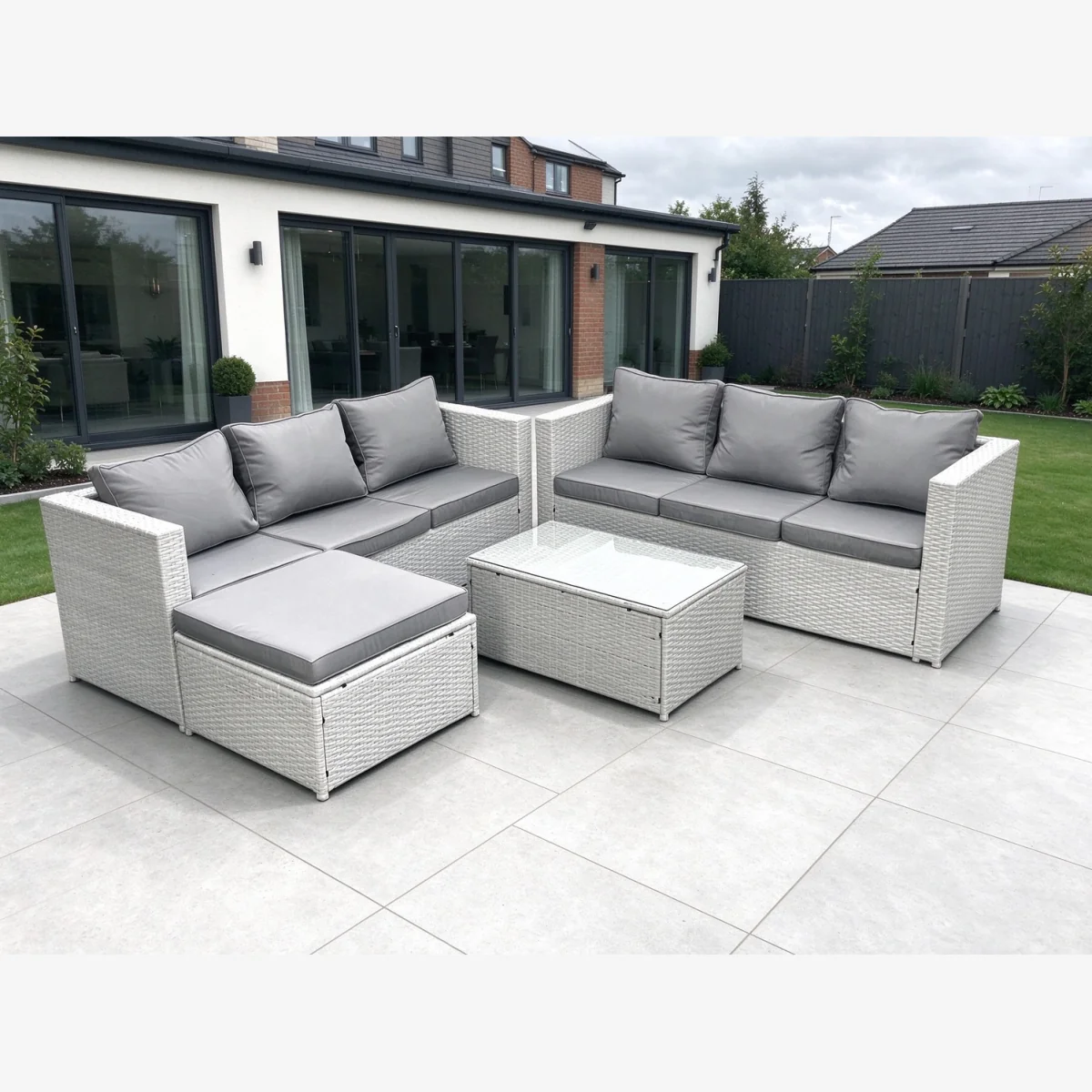 7-Seater PE Rattan Garden Sofa Set with Big Footstool