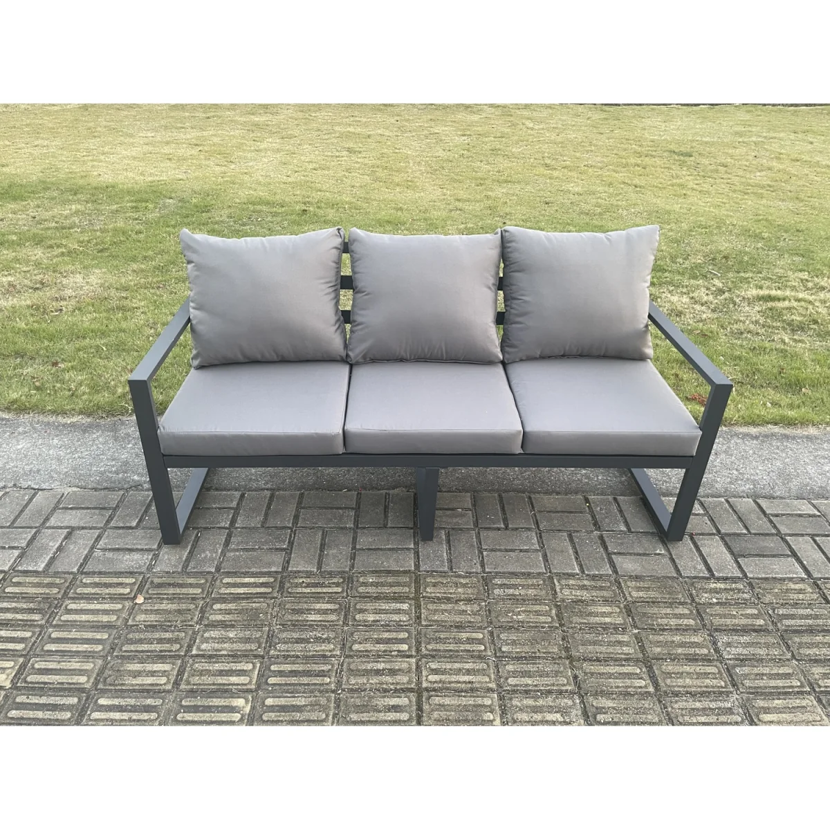 Fimous Powder-coated Aluminium 7-piece Garden Sofa Set with Cushions, 8-seater, Dark Grey. - Dark Grey – image 2