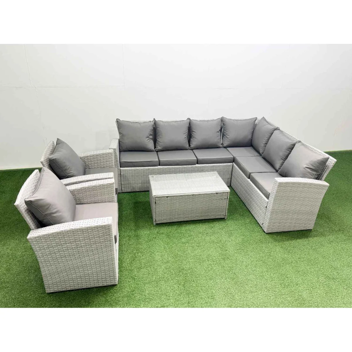 Fimous 8-Seater PE Rattan Garden Sofa Set, Light Grey Mixed. - Light Grey Mixed – image 5