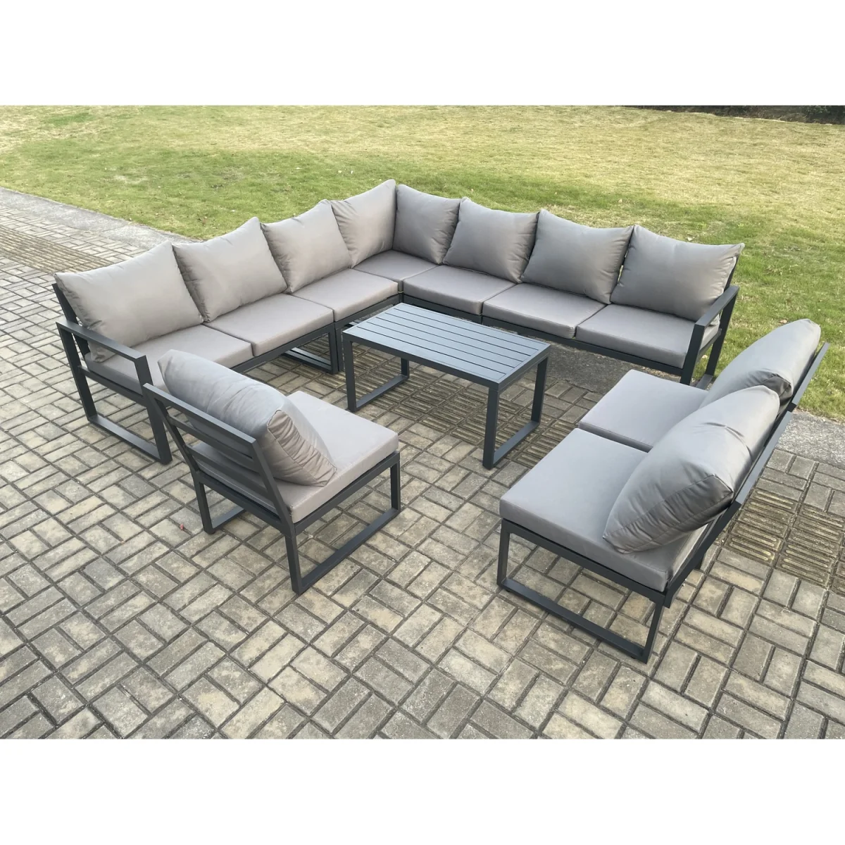 Fimous Aluminium 10-Seater Outdoor Garden Lounge Corner Sofa Set Dark Grey - Dark Grey – image 3