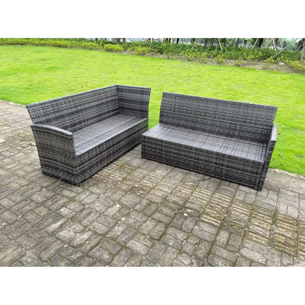 8 Seater High Back Rattan Corner Sofa Set Outdoor Furniture - Dark Grey Mixed – image 2
