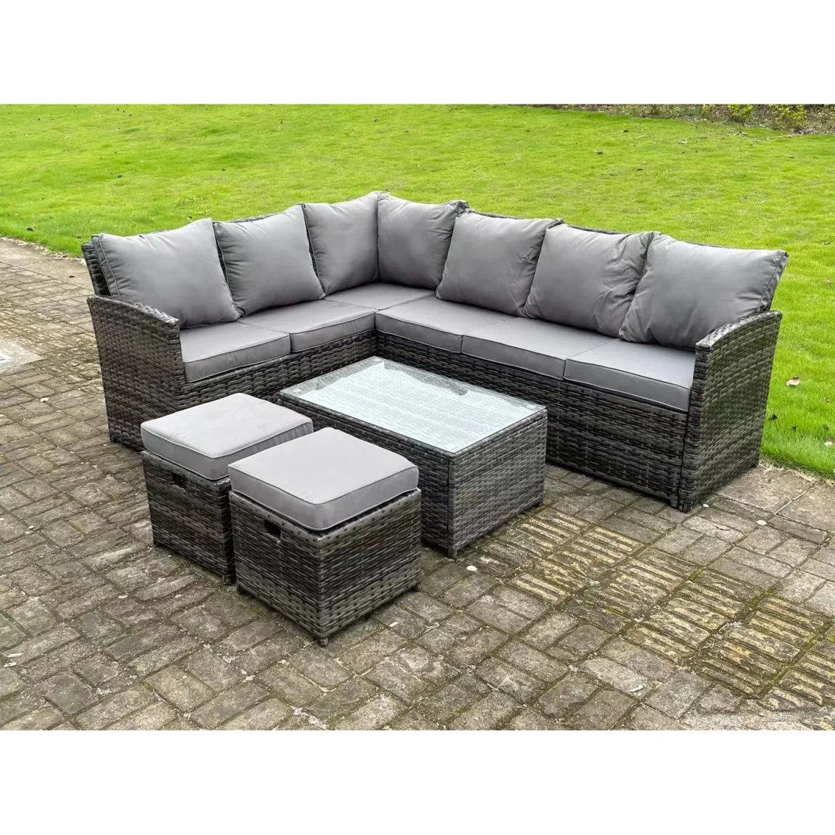 8 Seater High Back Rattan Corner Sofa Set Outdoor Furniture - Dark Grey Mixed – image 3