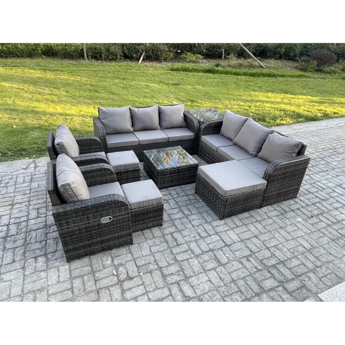 Fimous 11-Seater High Back Rattan Garden Sofa Set Dark Grey Mixed - Dark Grey Mixed – image 3