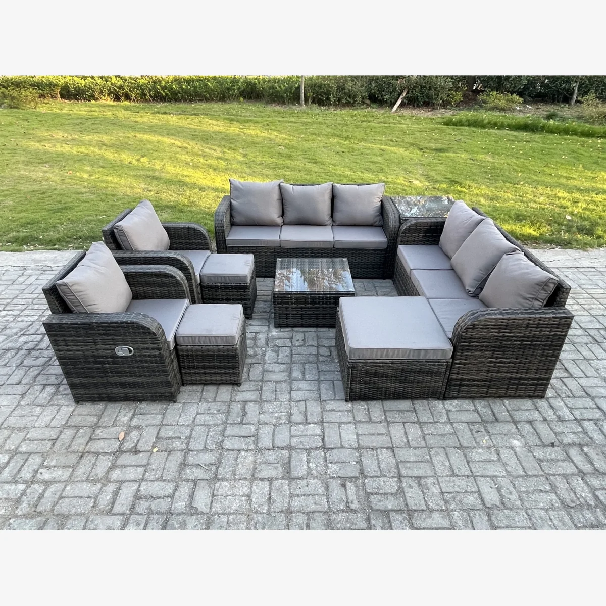 Fimous 11-Seater High Back Rattan Garden Sofa Set Dark Grey Mixed - Dark Grey Mixed – image 1
