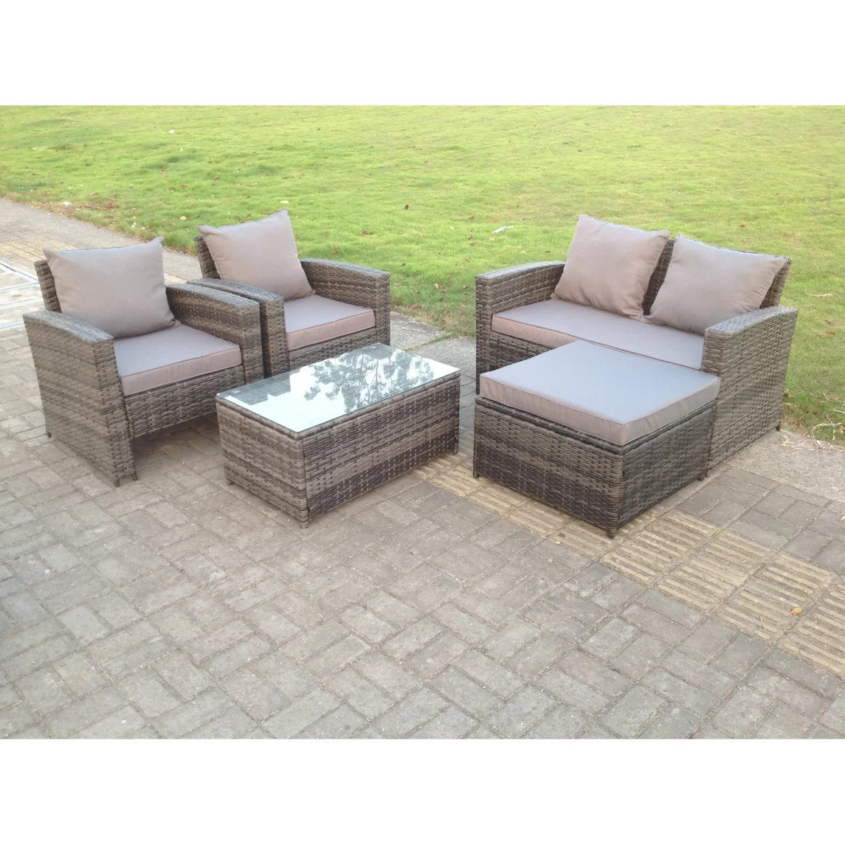 5 Seater Grey Mixed Outdoor High Back Rattan Sofa Set - Dark Grey Mixed – image 2