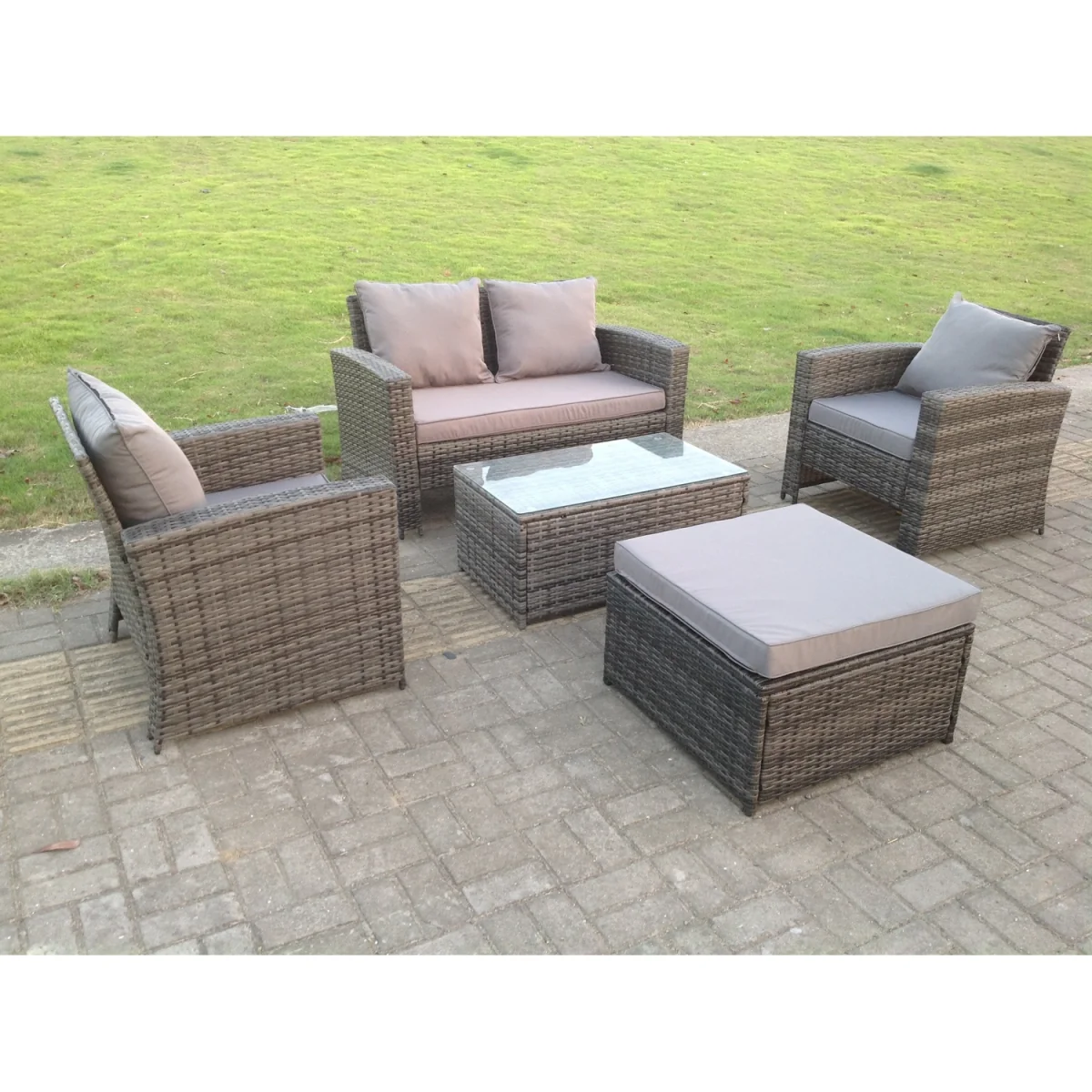 5 Seater Grey Mixed Outdoor High Back Rattan Sofa Set - Dark Grey Mixed – image 3