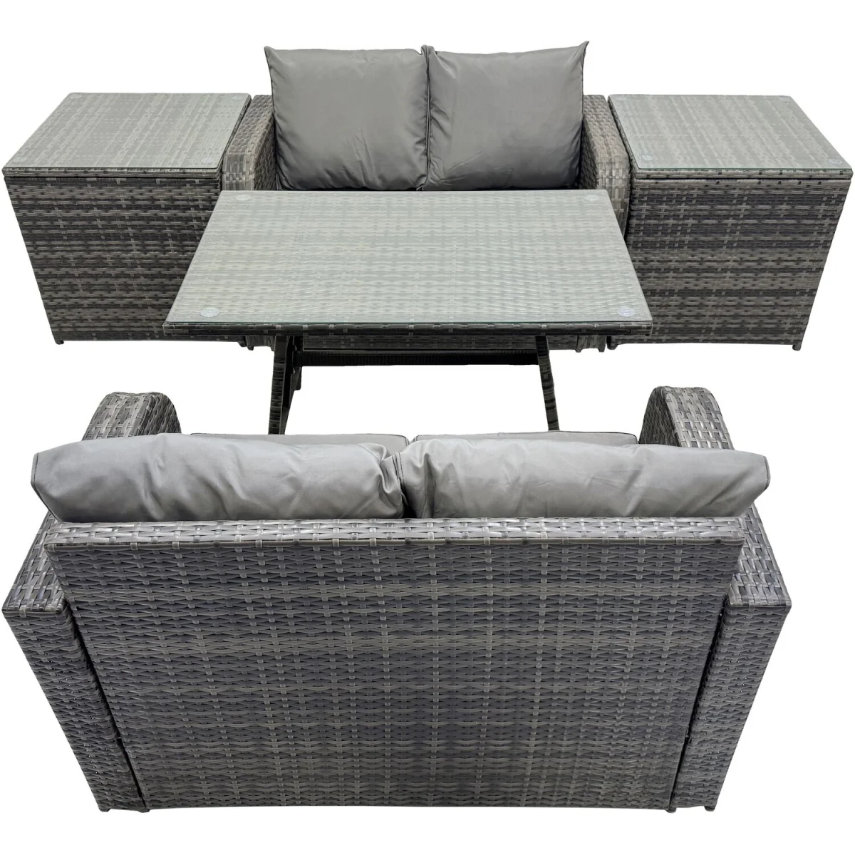 Fimous 4-Seater Garden Rattan Sofa Set with Glass Dining Table and 2 Side Tables. - Dark Grey – image 3