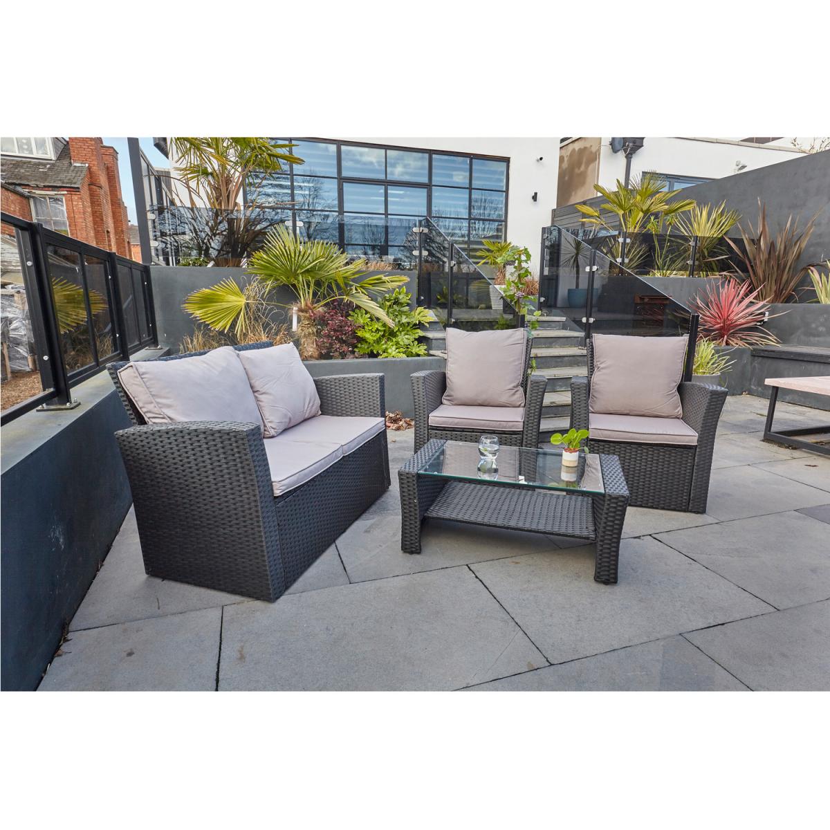 ROSEN 4 SEATER RATTAN GARDEN FURNITURE SET IN GREY - black – image 2