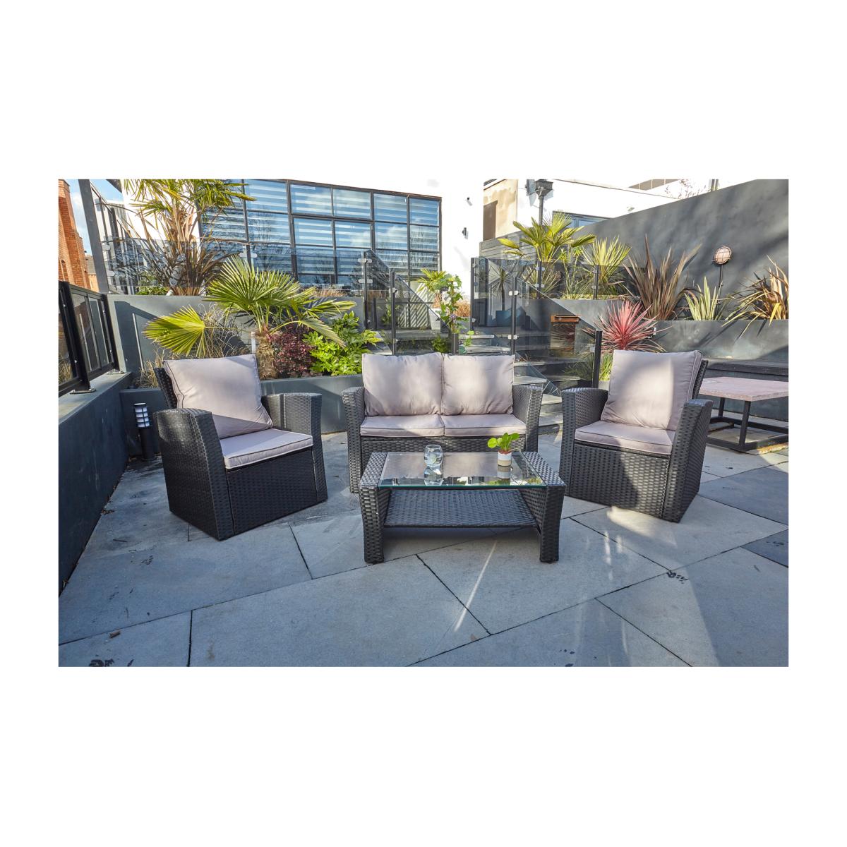 ROSEN 4 SEATER RATTAN GARDEN FURNITURE SET IN GREY - black – image 1