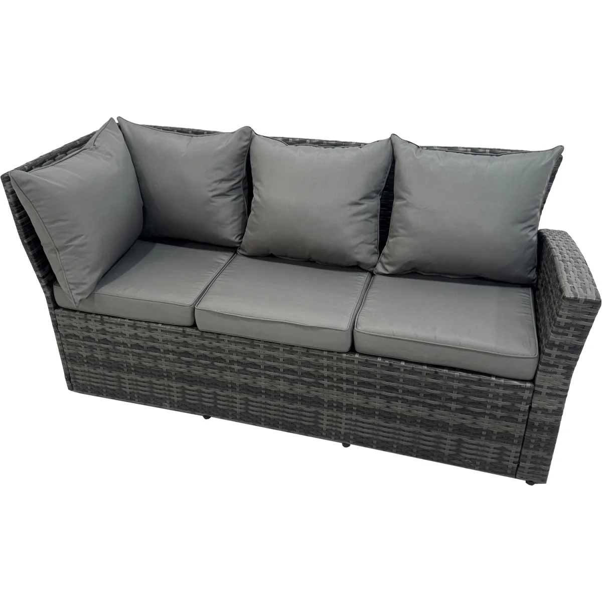Fimous 11-Seater Rattan Garden Corner Sofa Set with Dining Table, Dark Grey Mixed - Dark grey mixed rattan with dark grey fabric – image 3
