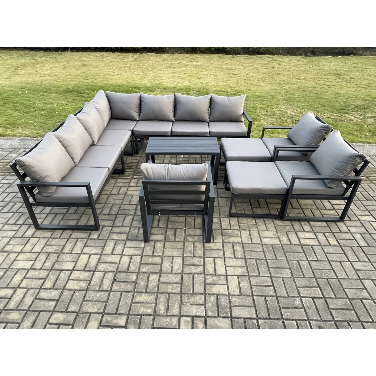 Fimous Aluminium 12-Seater Outdoor Lounge Corner Sofa Set - Dark Grey. - Dark Grey – image 3