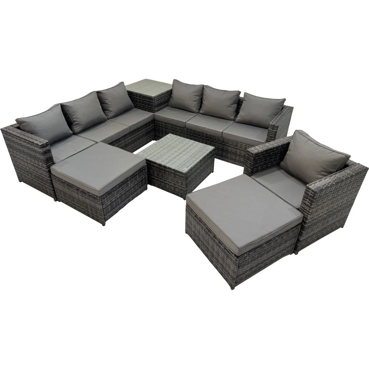 Fimous 9-Seater Dark Grey Rattan Garden Corner Sofa Set with Coffee and Side Table. - Dark Grey – image 4