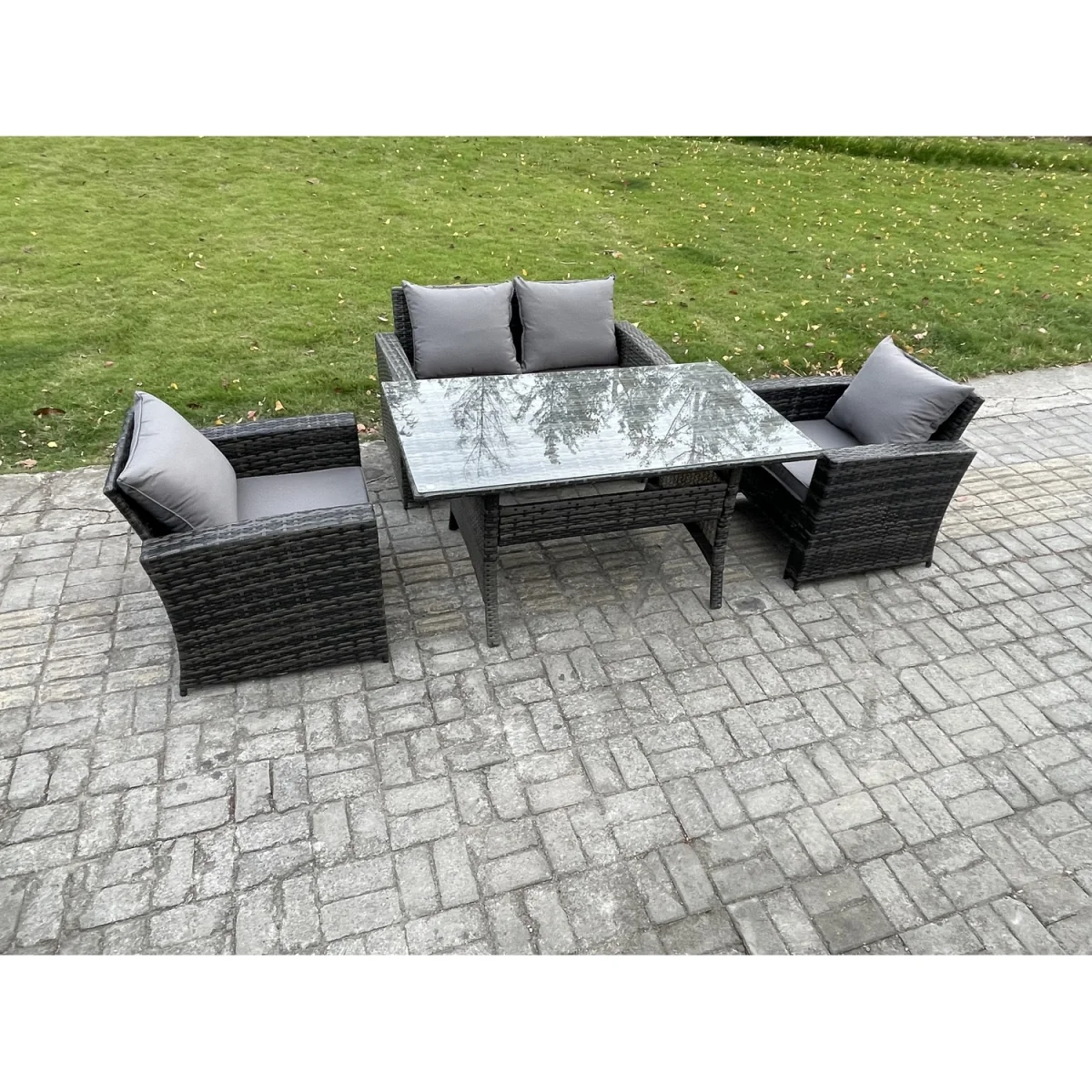 Fimous PE Rattan 4-Seater Outdoor Garden Furniture Set, Dark Grey Mixed. - Dark Grey Mixed – image 2